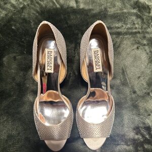 Badgley Mischka Glittering Silver Peep-Toe Heels